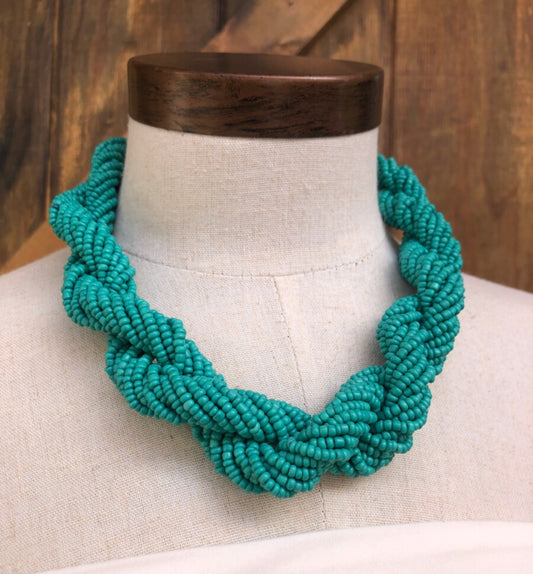 Teal Beaded Necklace & Earring Set