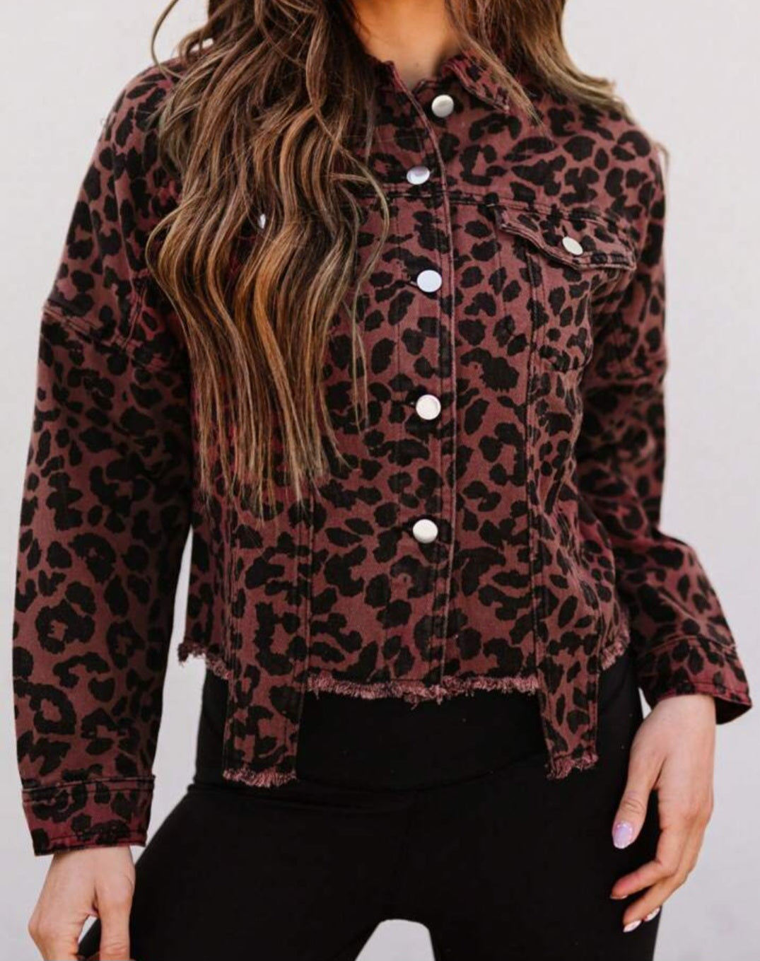 Brown Denim Leopard Jacket