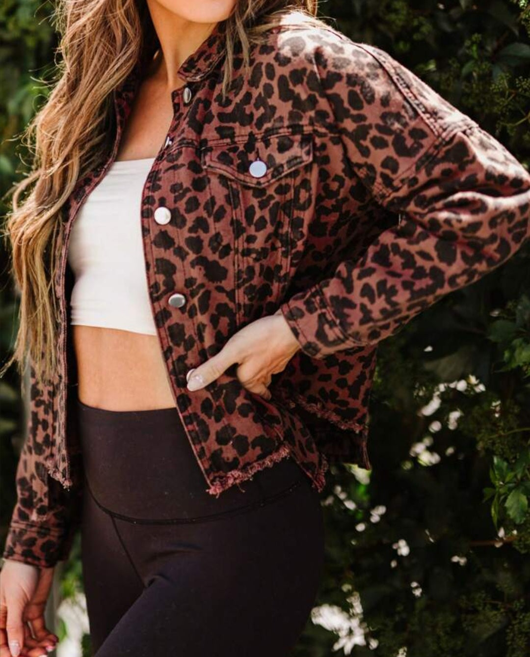 Brown Denim Leopard Jacket