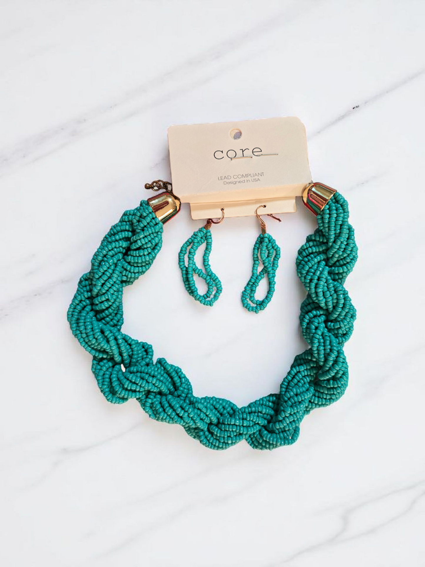 Teal Beaded Necklace & Earring Set