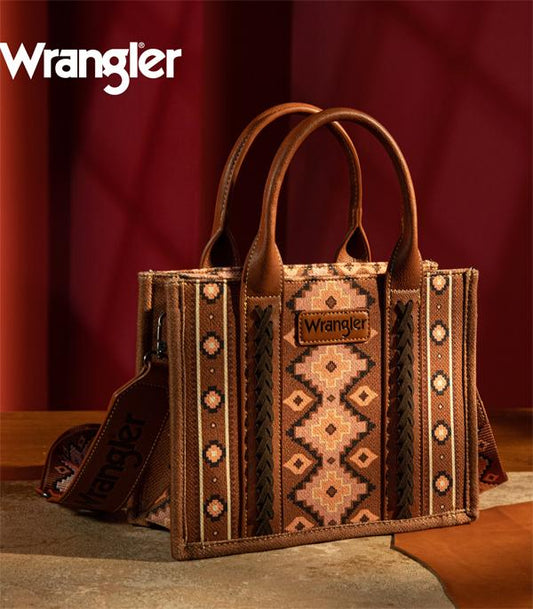 Wrangler Southwestern Print Small Canvas Tote/Crossbody - Coffee