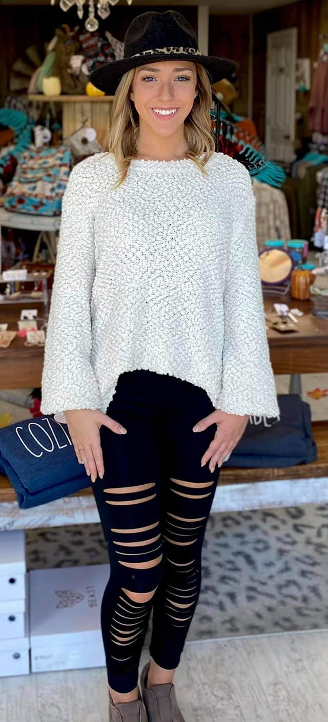 Black distressed leggings.