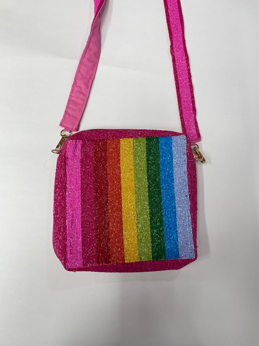 Square Striped Beaded Bag